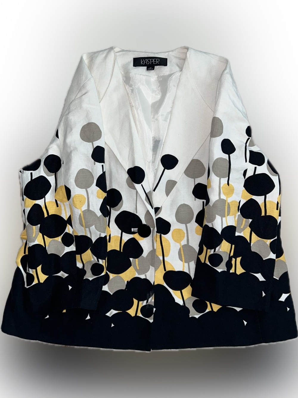 Kasper White Blazer with Black, Gray & Gold Floral Dot Print